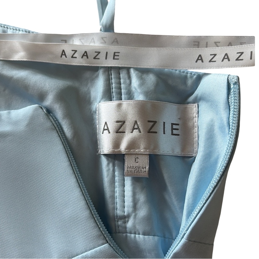 Azazie Bailey Sky Blue A-Line Halter Side Slit Chiffon Dress Size M - Picture 7 of 10